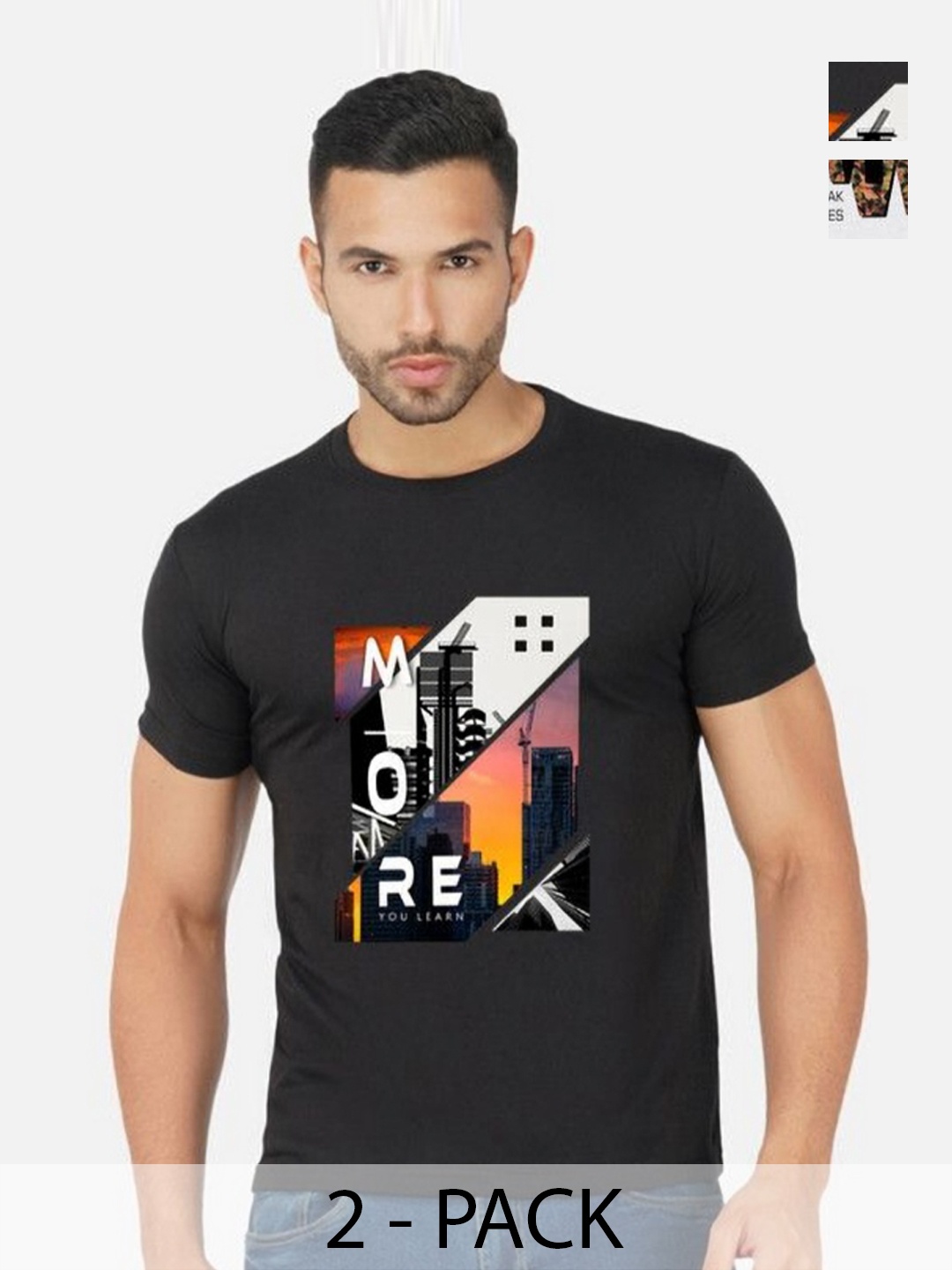 

GLOBAL NOMAD Men 2 Printed Bio Finish Applique T-shirt, Black