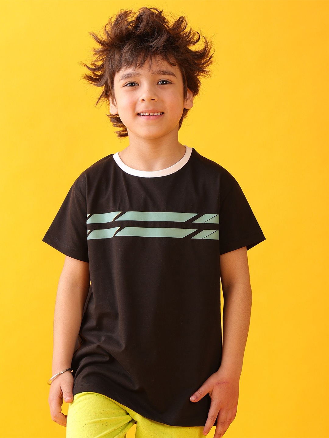 

Anthrilo Boys Printed Pockets T-shirt, Black