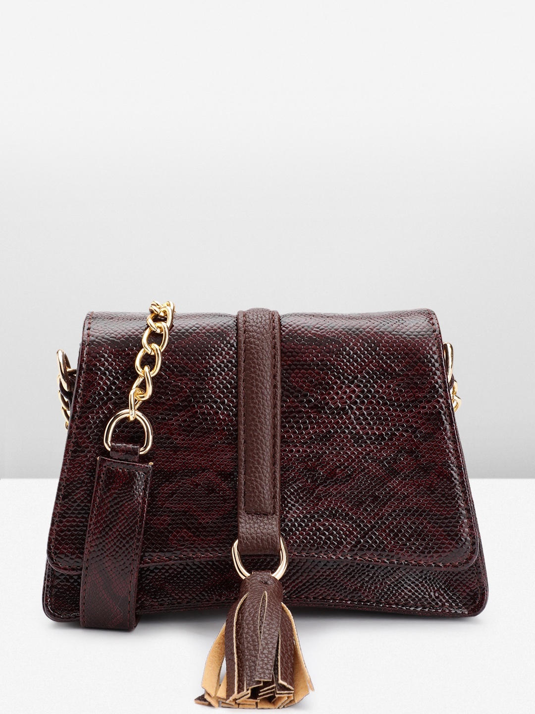 

Carlton London Textured Sling Bag with Tasselled Detail, Burgundy