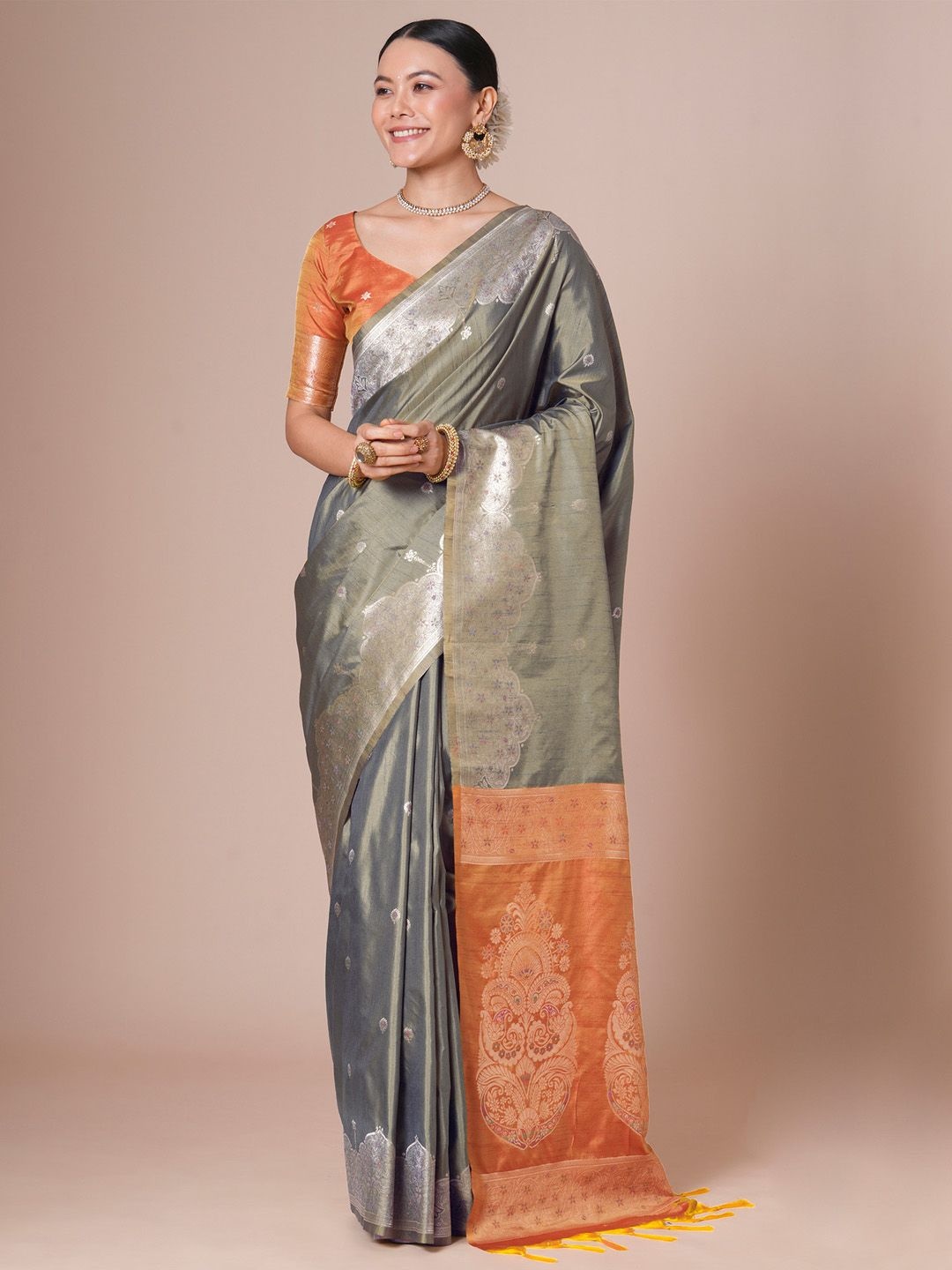 

House of Pataudi Banarasi Woven Design Saree With Blouse, Sea green
