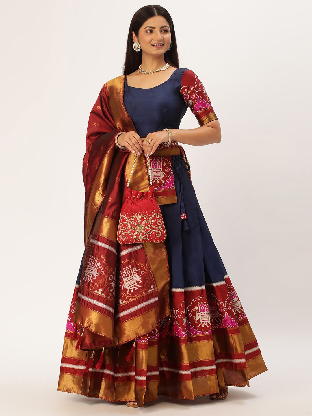 

Payu Semi-Stitched Lehenga & Unstitched Blouse With Dupatta, Navy blue