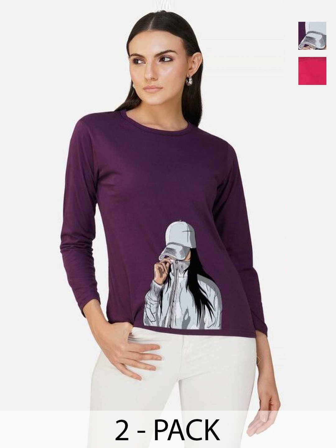

Metronaut Women 2 Printed Bio Finish Applique T-shirt, Purple