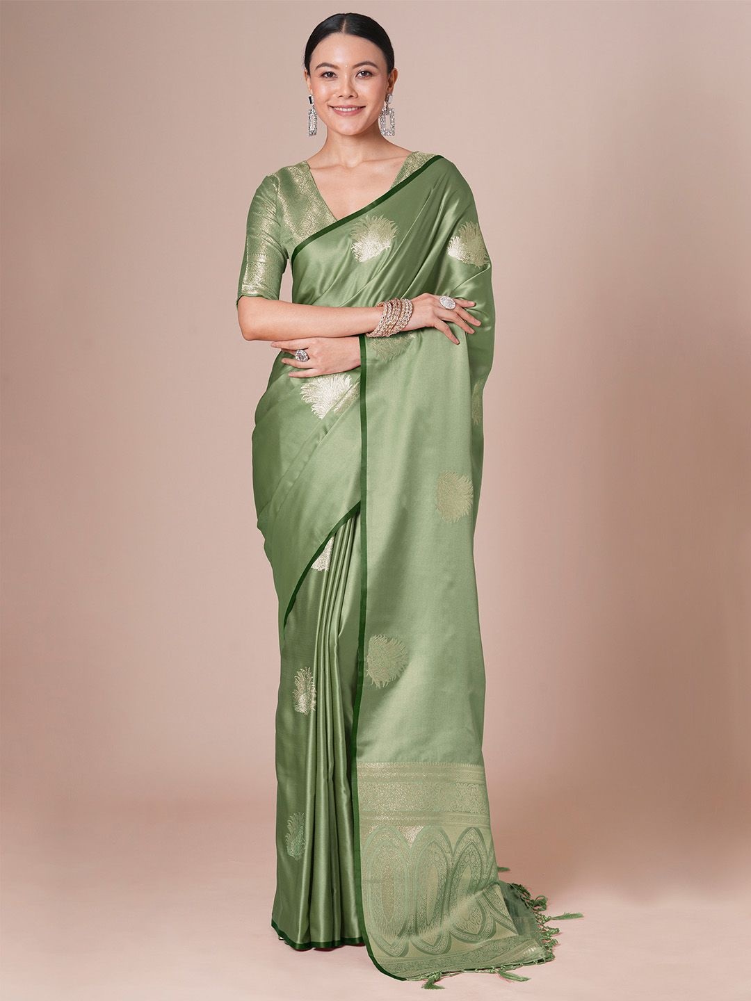 

House of Pataudi Banarasi Woven Design Saree With Blouse, Green