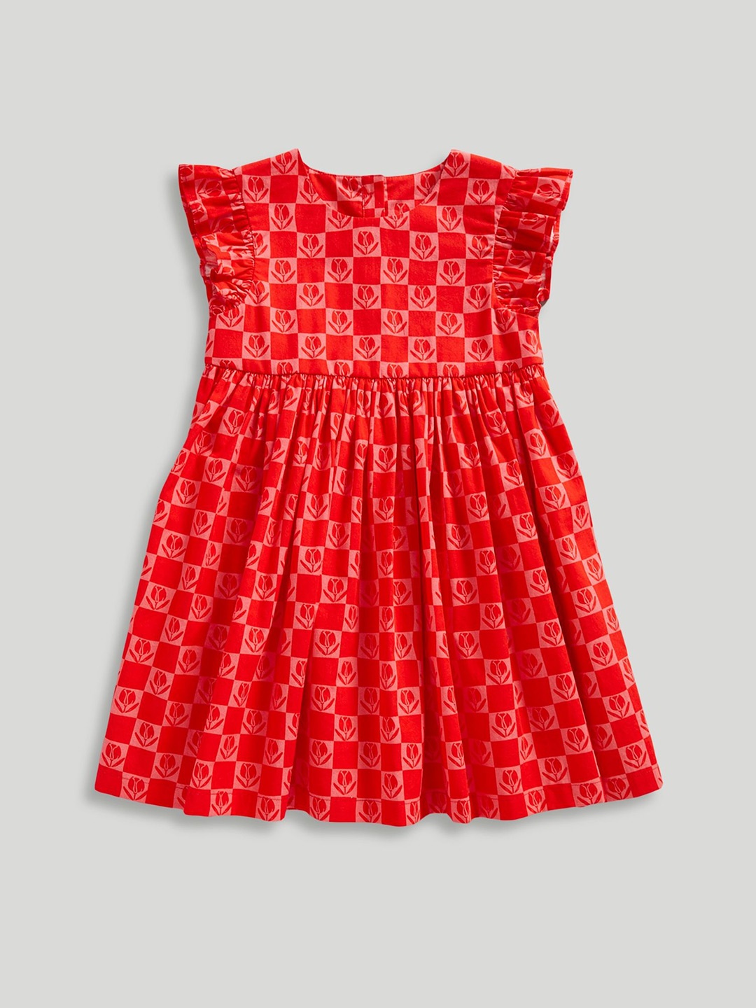 

mothercare Checked Flutter Sleeve Fit & Flare Dress, Red
