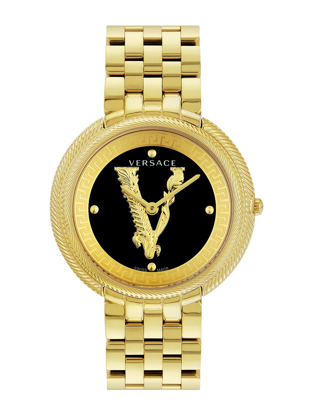 

Versace Women Embellished Dial & Stainless Steel Bracelet Style Straps Analogue Watch VE2CA0723, Black