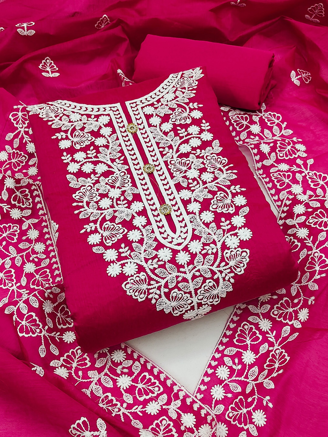 

Leeza Store Unstitched Dress Material, Pink