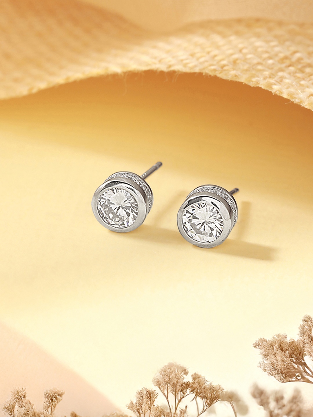 

SARAF SILVERETZ 925 Sterling Silver-Plated Circular Shaped Zircon Studs, White