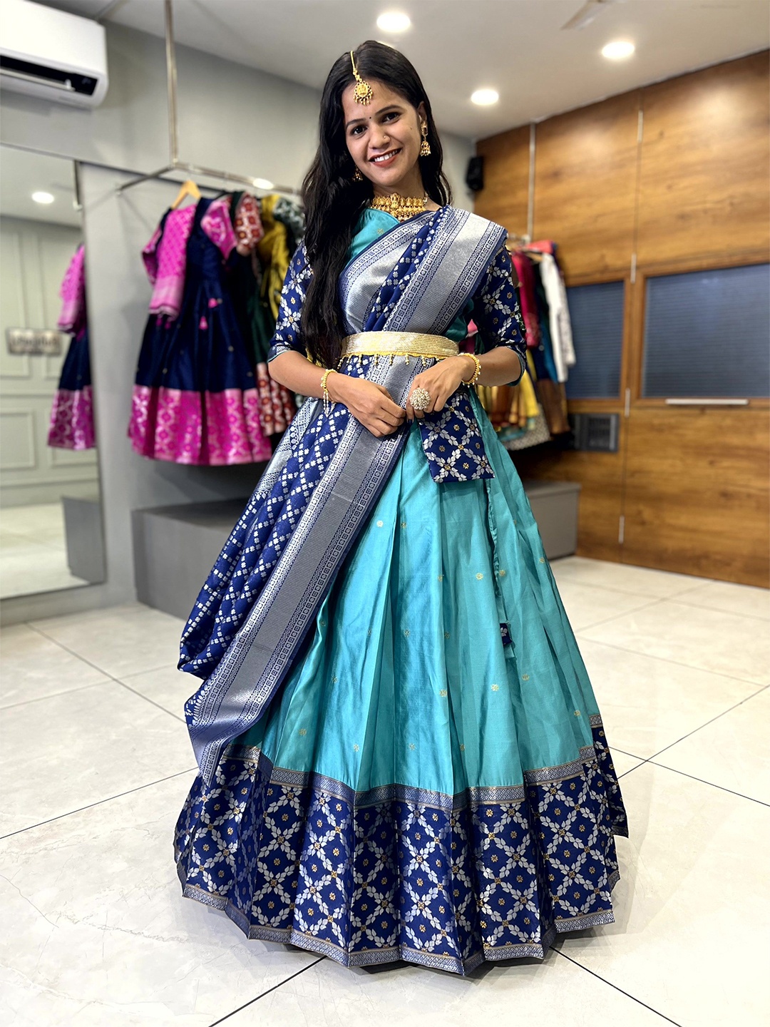 

Payu Semi-Stitched Lehenga & Unstitched Blouse With Dupatta, Blue