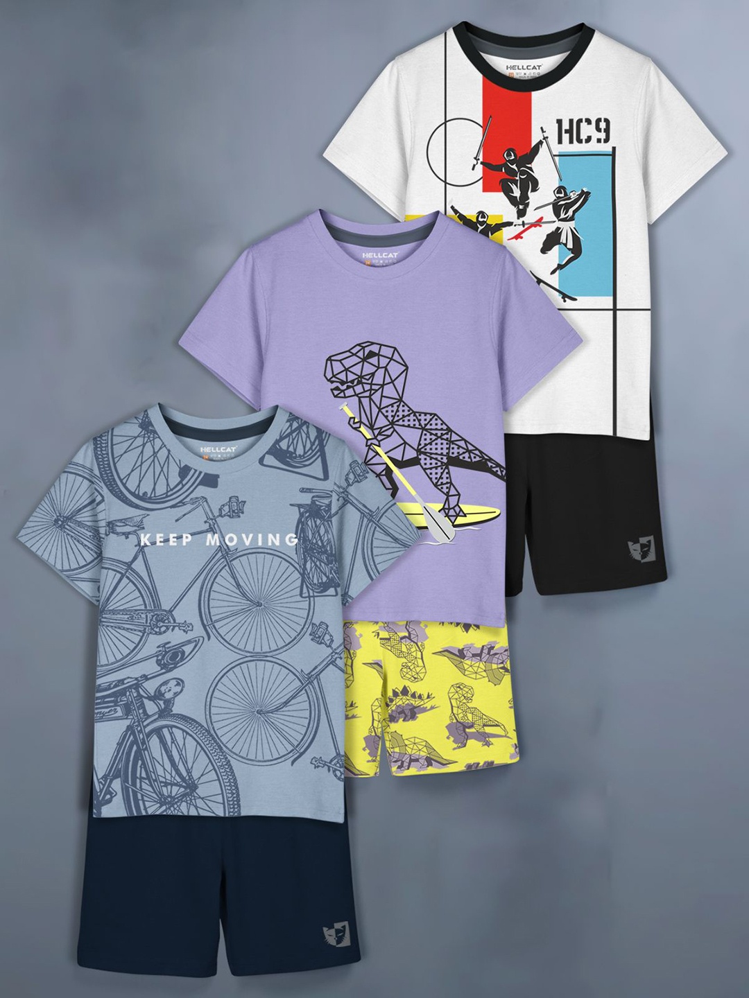 

HELLCAT Girls Printed T-shirt with Shorts, White