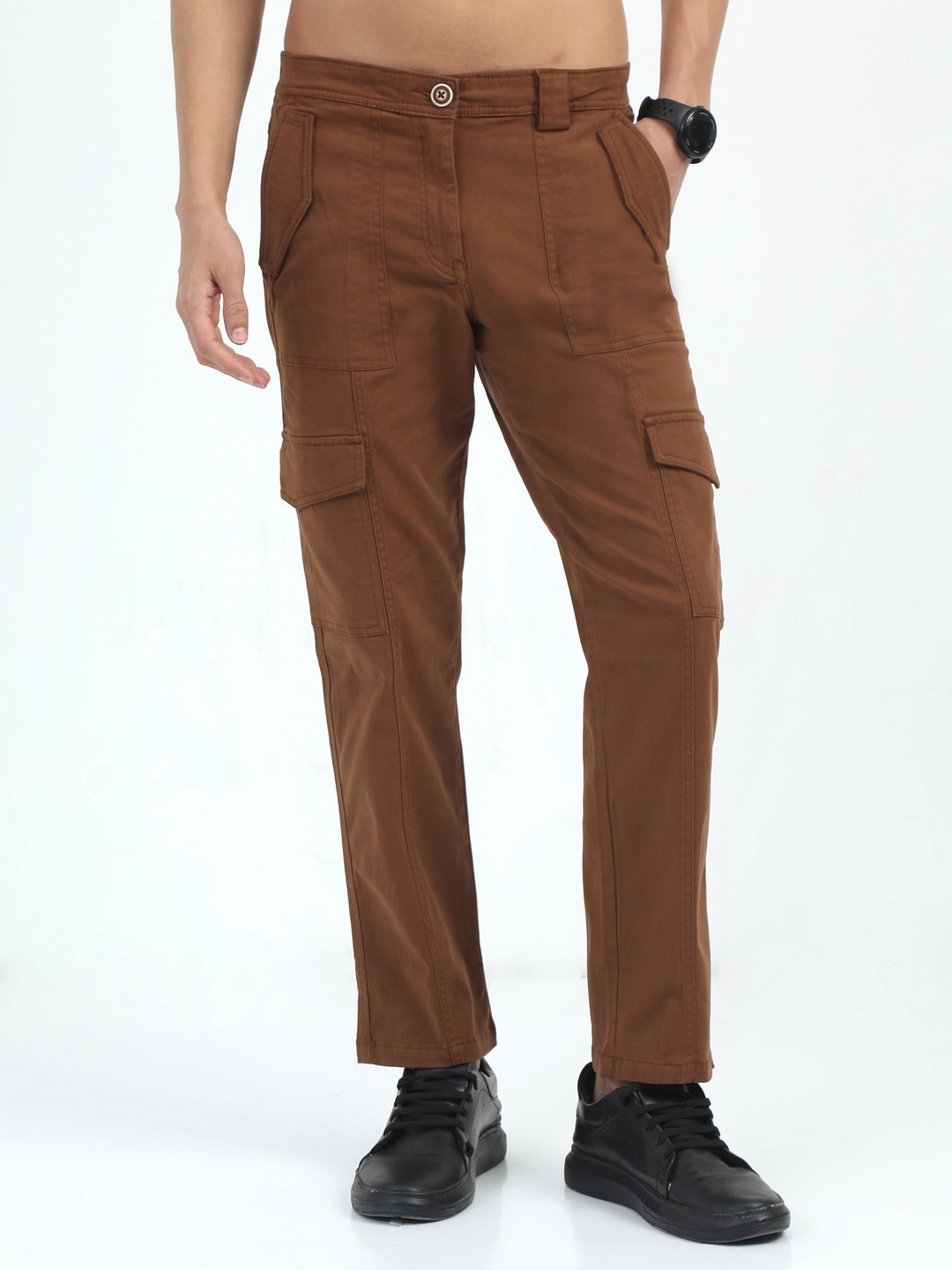

THE BEETEL HOUSE Men Relaxed Straight Fit Cargos Trousers, Rust