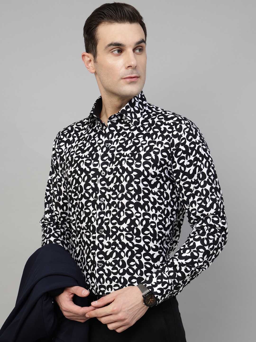 

Hancock Men Premium Slim Fit Opaque Printed Party Shirt, White