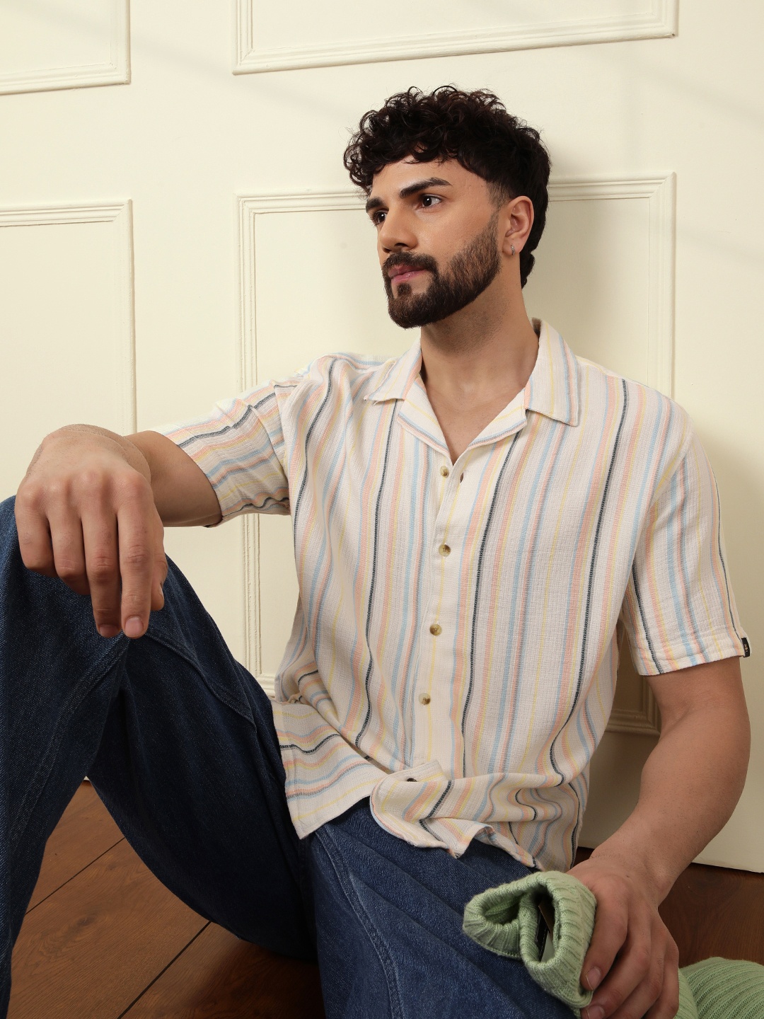 

WROGN Men Comfort Striped Casual Shirt, Off white