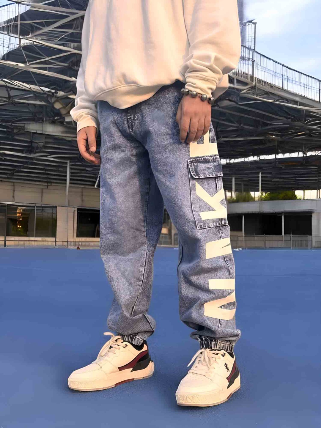 

styzon Men Loose Jogger Highly Distressed Light Fade Jeans, Blue