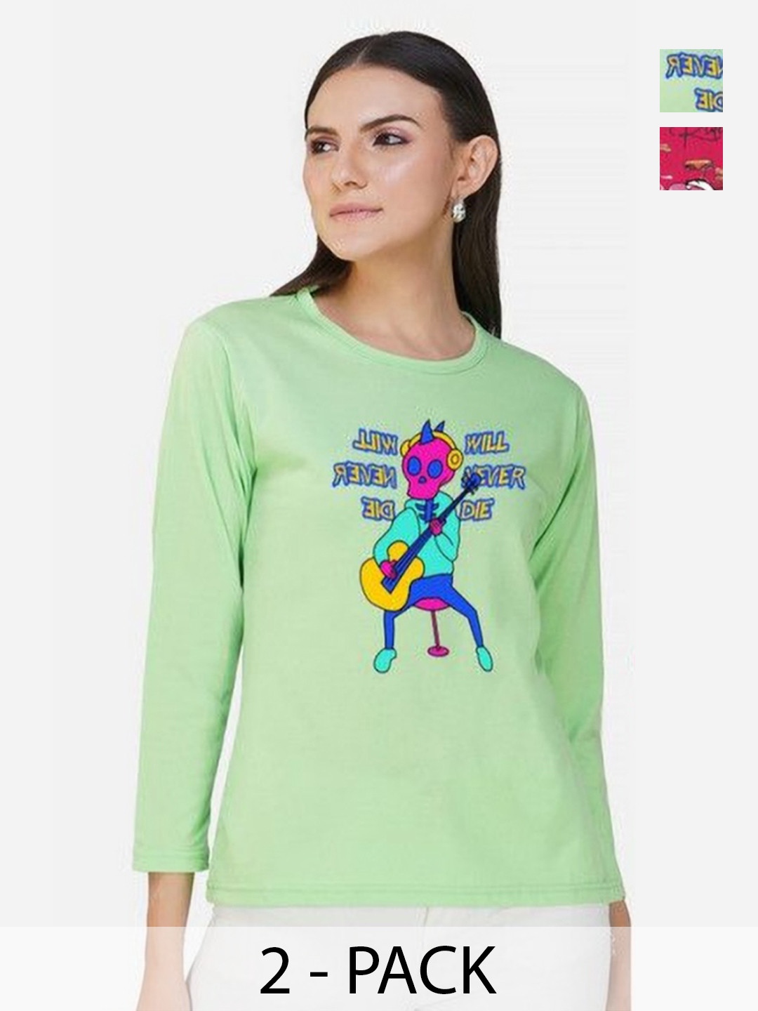 

Metronaut Women 2 Printed Bio Finish Applique T-shirt, Green