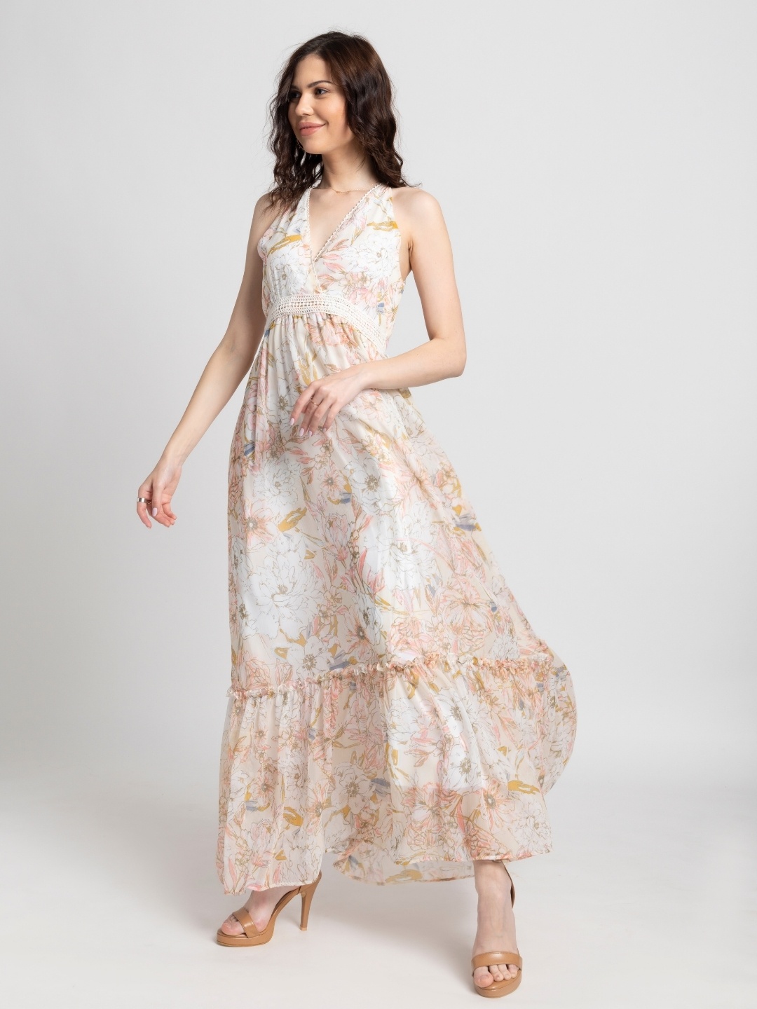 

JULO Floral Print Chiffon Maxi Dress, Cream