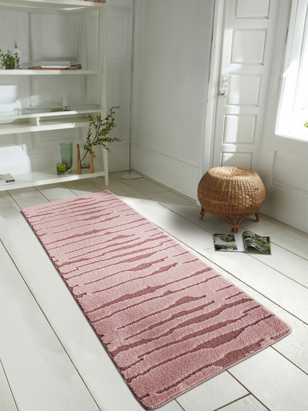 

OBSESSIONS Pink & Brown Rectangular Antistatic Non Slip Bedside Floor Runner