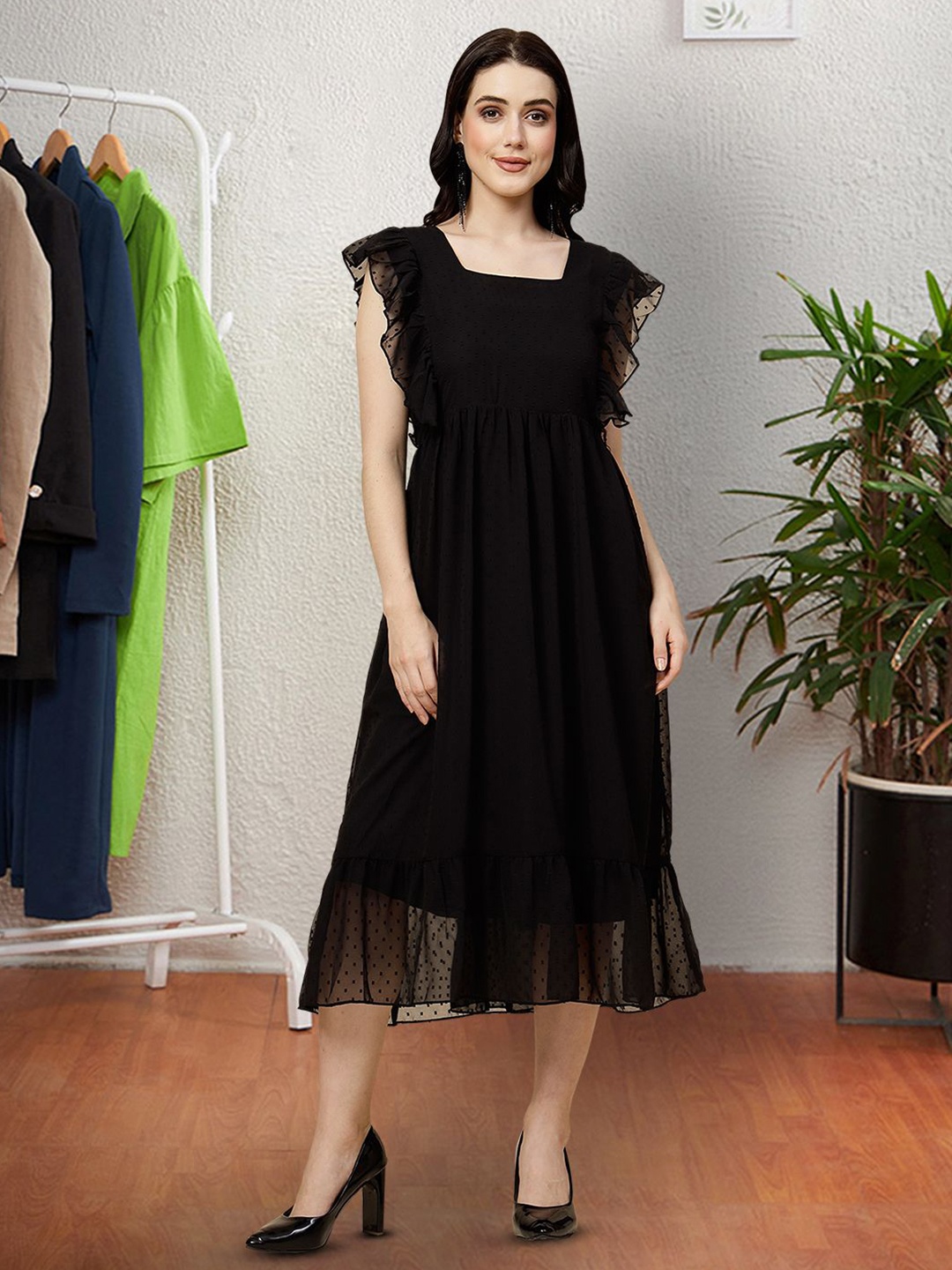 

Moda Rapido Applique Fit & Flare Dress, Black
