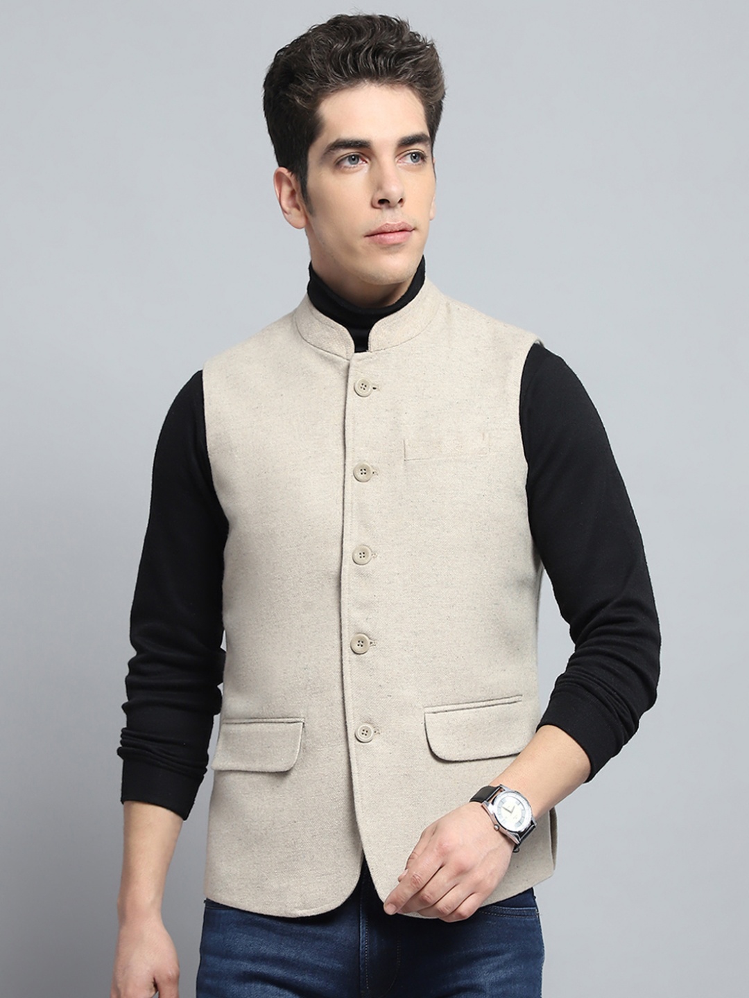 

Monte Carlo Woven Nehru Jackets, Beige