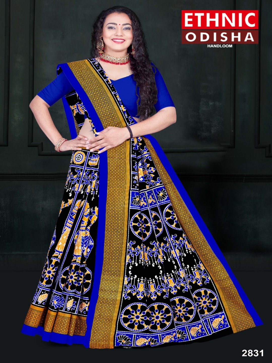 

pasapalli Kalamkari Pure Cotton Sambalpuri Saree, Blue