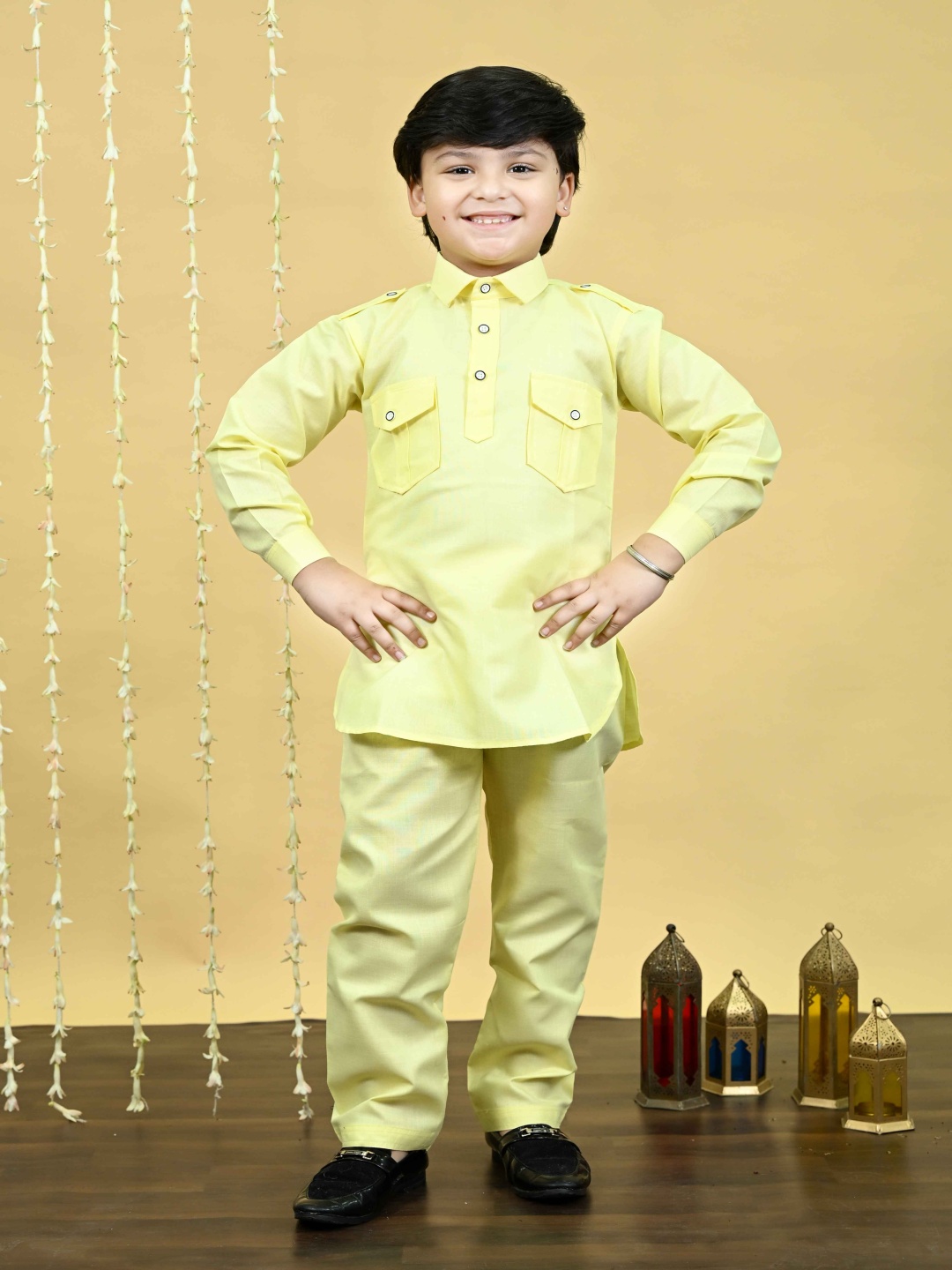 

BT DEZINES Boys Regular Kurta with Salwar, Yellow