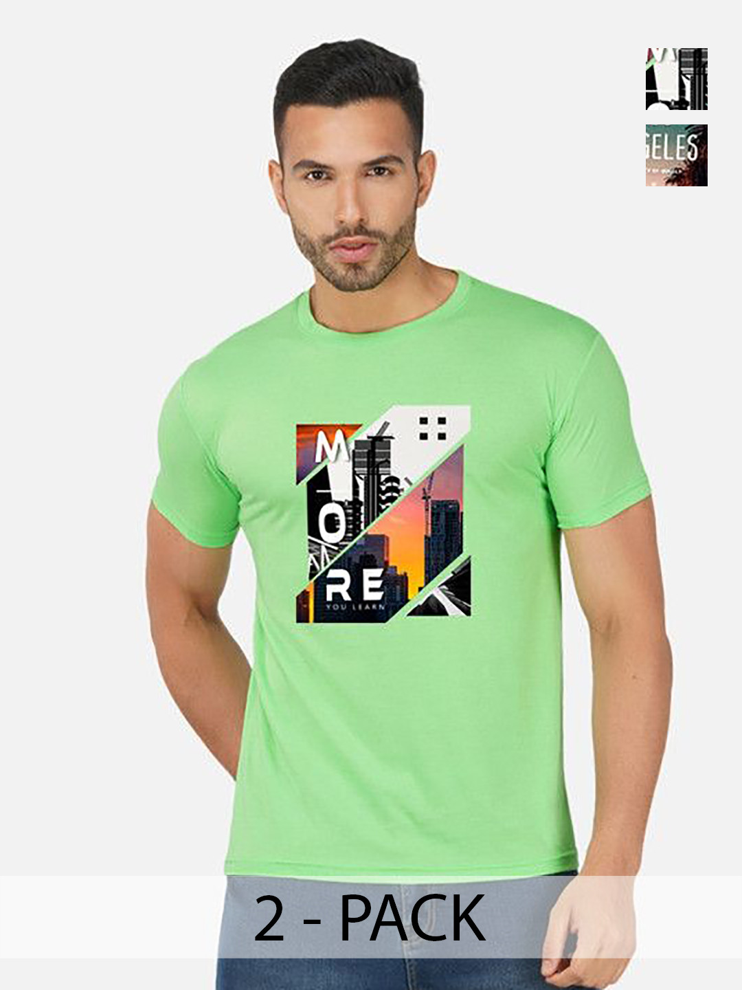 

GLOBAL NOMAD Men 2 Printed Bio Finish Applique T-shirt, Green