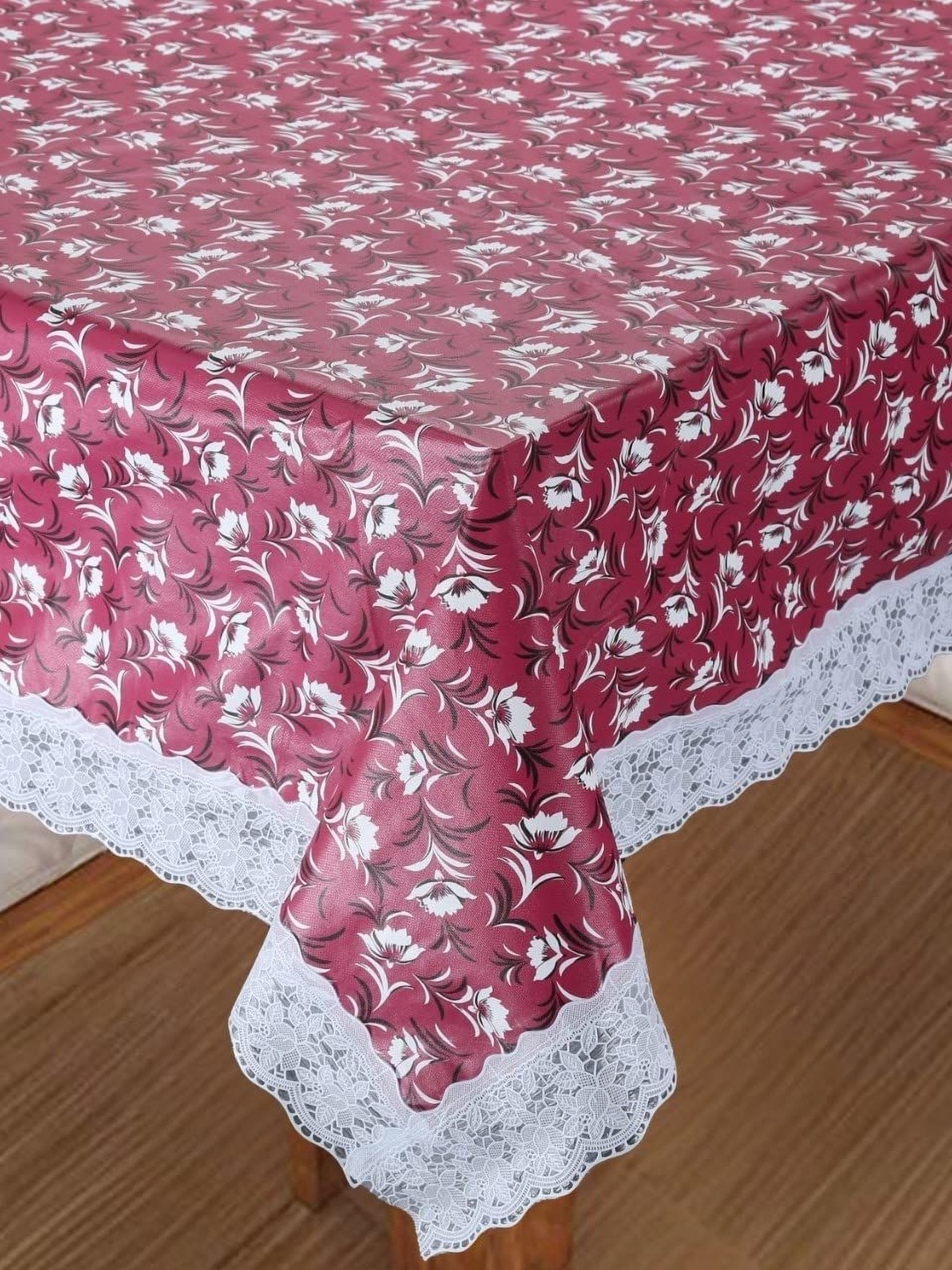 

Homerz Red Floral Waterproof Plastic 4-Seater Table Cover