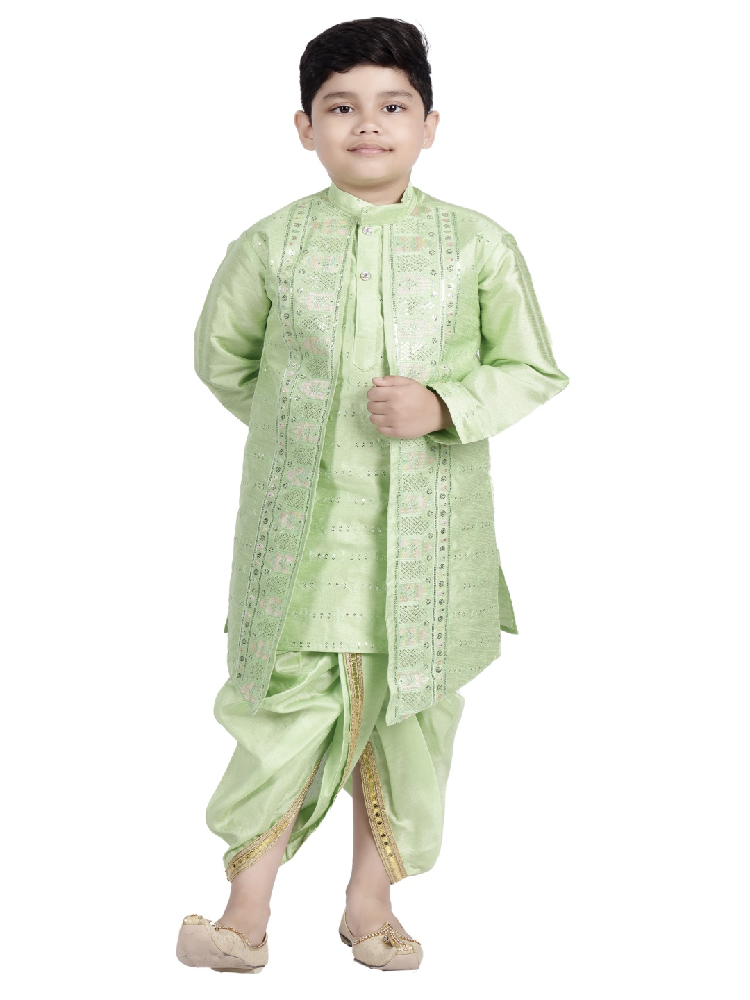 

BAESD Boys Regular Sequinned Kurta with Dhoti Pants, Green