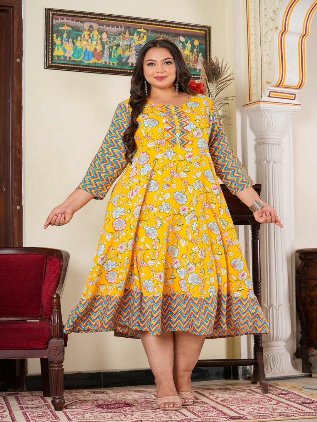 

YASH GALLERY Floral Print Maternity A-Line Midi Dress, Yellow