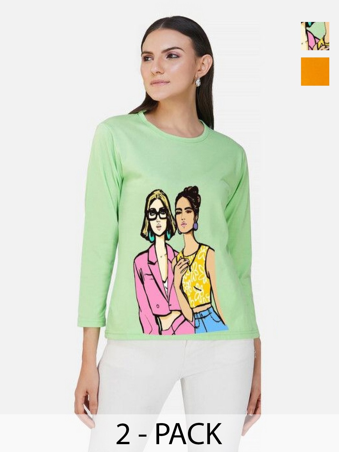 

Metronaut Women 2 Printed Bio Finish T-shirt, Mustard