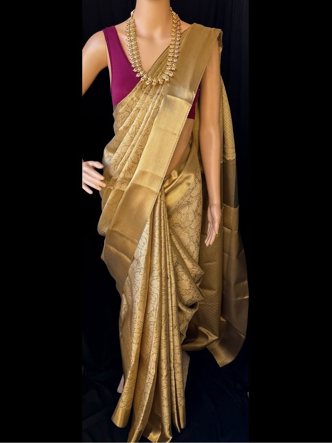 

KALINI Woven Design Zari Tissue Kanjeevaram Saree, Beige