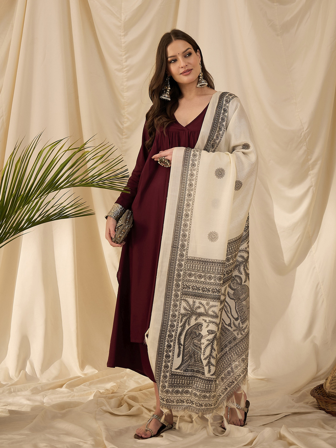

InWeave Women Regular Kurta with Palazzos & With Dupatta, Purple