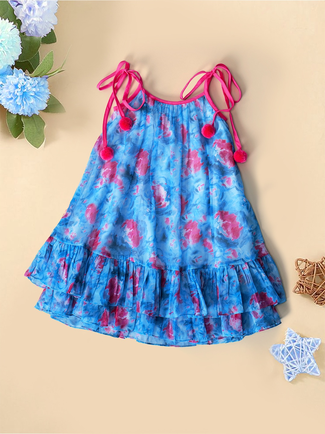 

pspeaches Floral Print Georgette Fit & Flare Dress, Blue