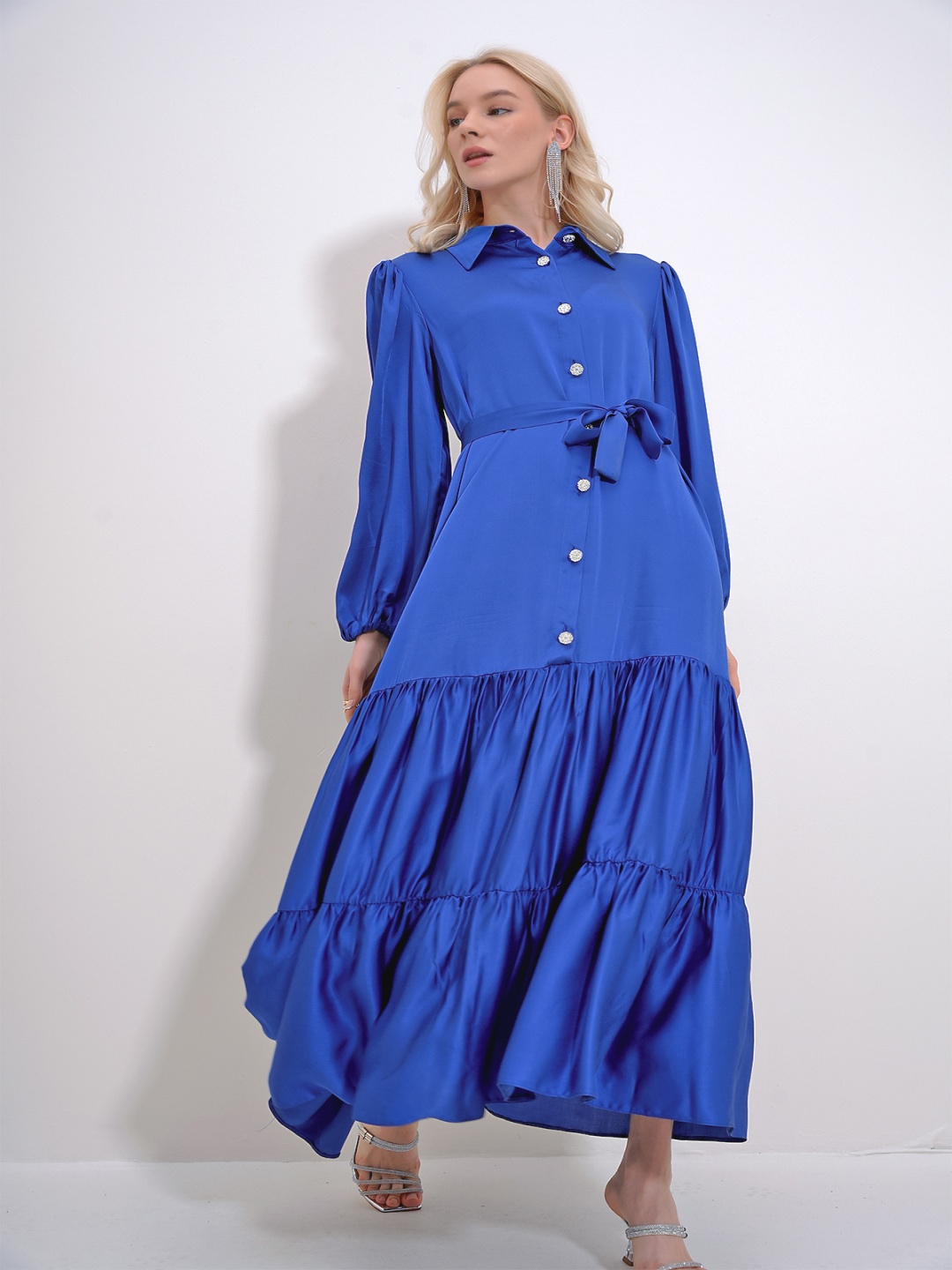 

Trend Alacati stili Shirt Maxi Dress, Na