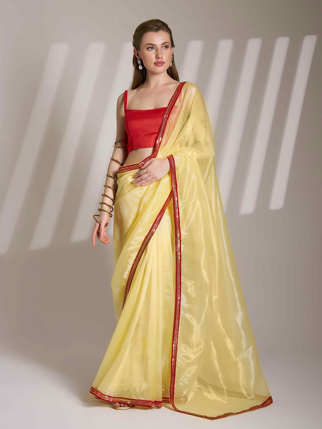 

HERE&NOW Sequinned Net Tussar Saree, Yellow