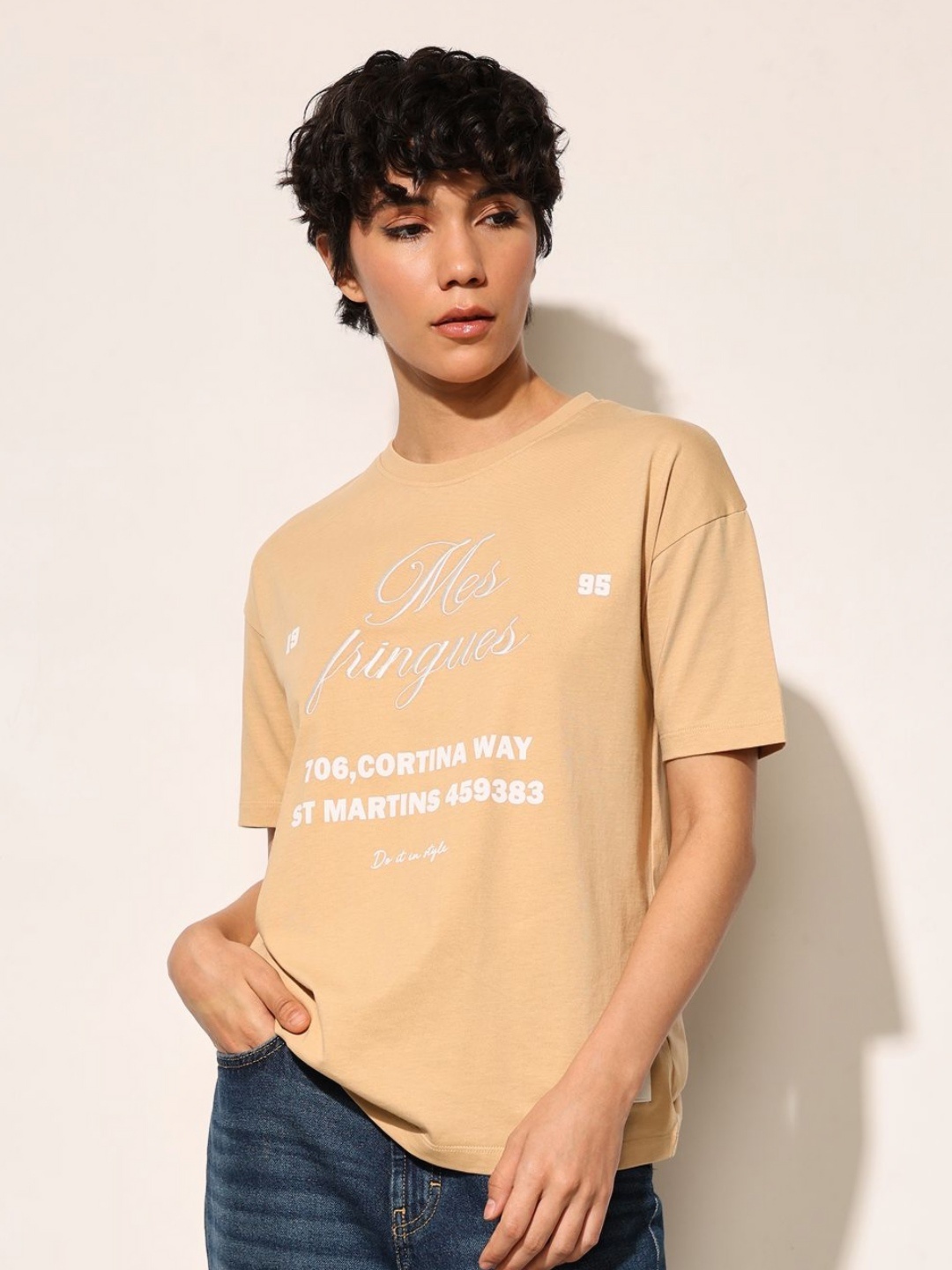 

ONLY Women Typography Printed T-shirt, Tan