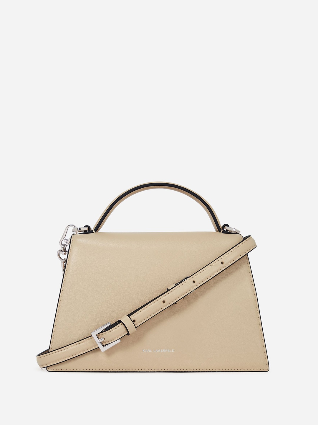 

Karl Lagerfeld Leather Structured Satchel, Beige