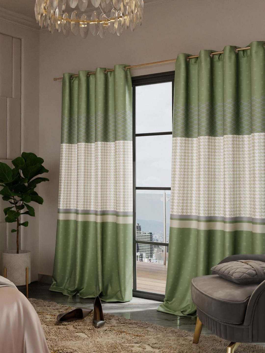 

Stoa Paris Versailles Olive Green & Cream-Coloured Set of 2 Geometric Door Curtains