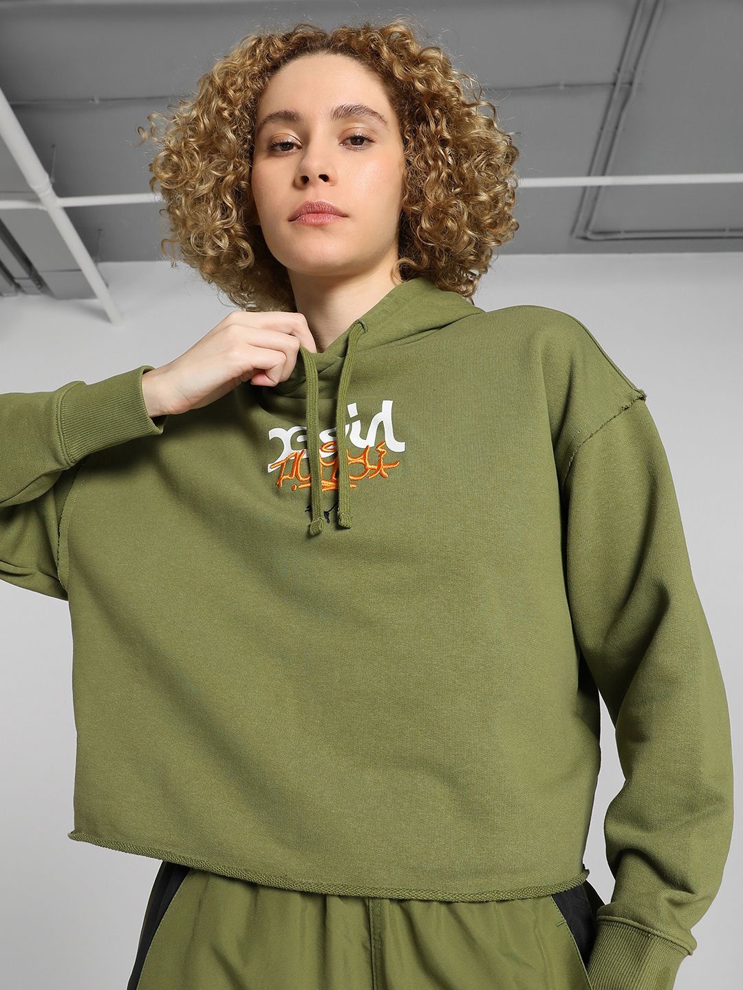 

Puma x X-Girl Printed Pure Cotton Hooded Sweatshirt, Green