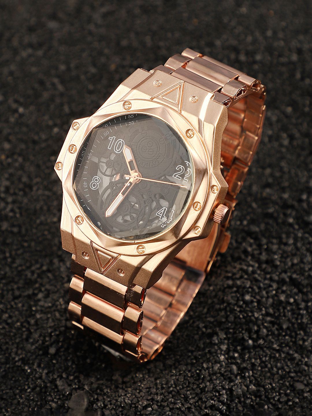 

French Accent Men Printed Dial & Stainless Steel Bracelet Style Straps Analogue Watch SS25_FAWC1013, Rose gold