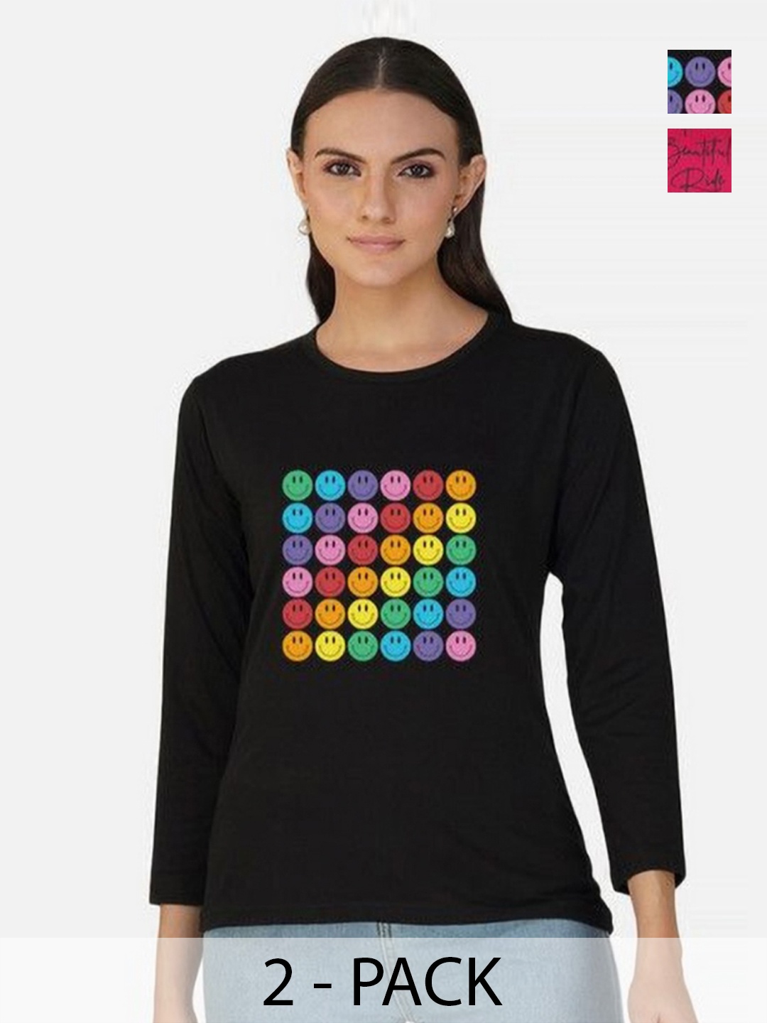 

Metronaut Women 2 Printed Bio Finish Applique T-shirt, Black