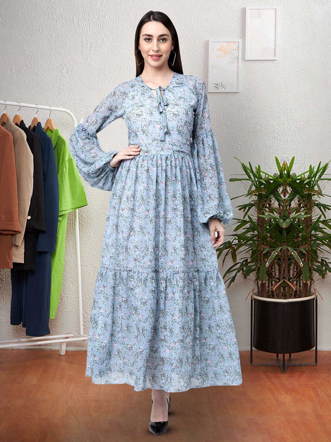 

Moda Rapido Floral Print Applique Fit & Flare Dress, Grey