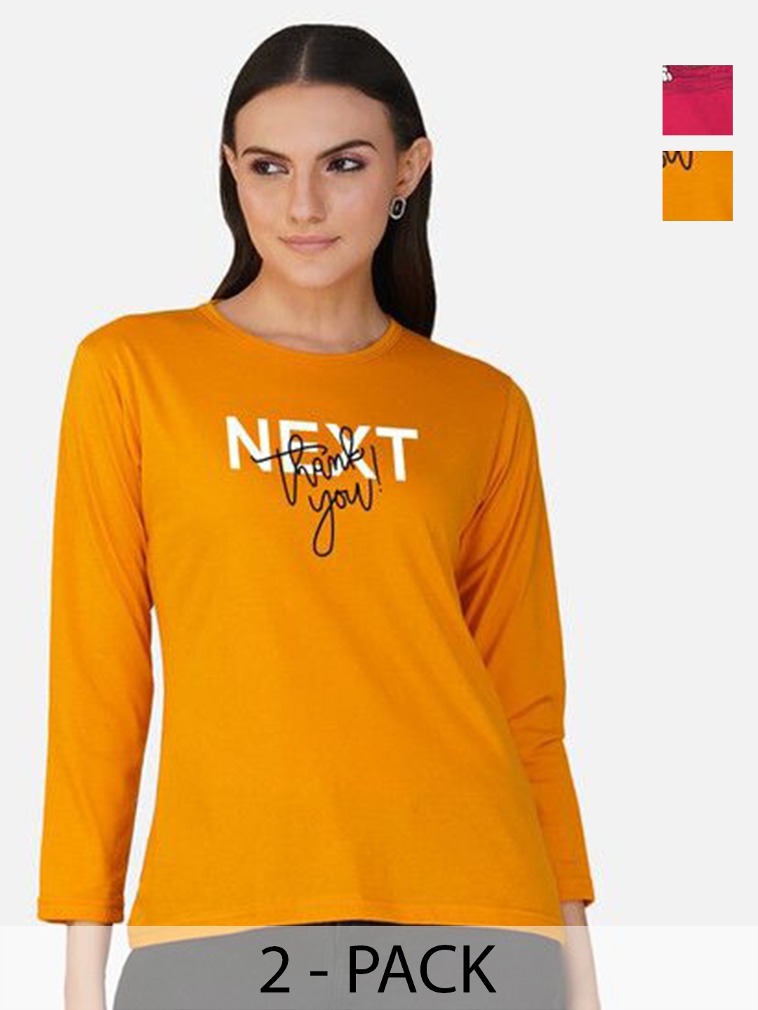 

Metronaut Women 2 Printed Bio Finish Applique T-shirt, Mustard