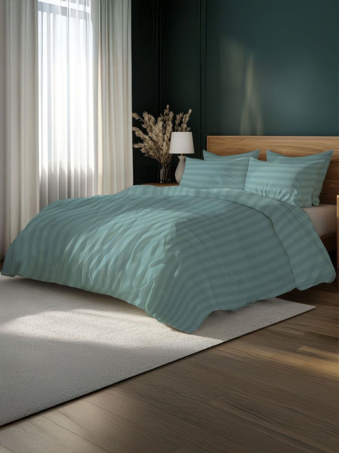 

LANE LINEN Blue Striped King Bedsheet with 2 Pillow Covers