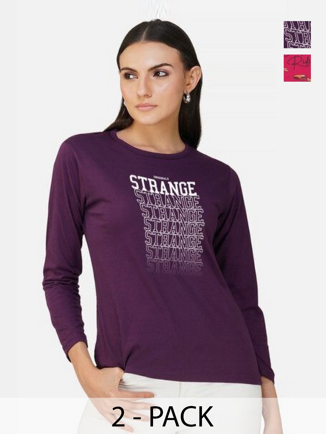 

Metronaut Women 2 Printed Bio Finish Applique T-shirt, Purple