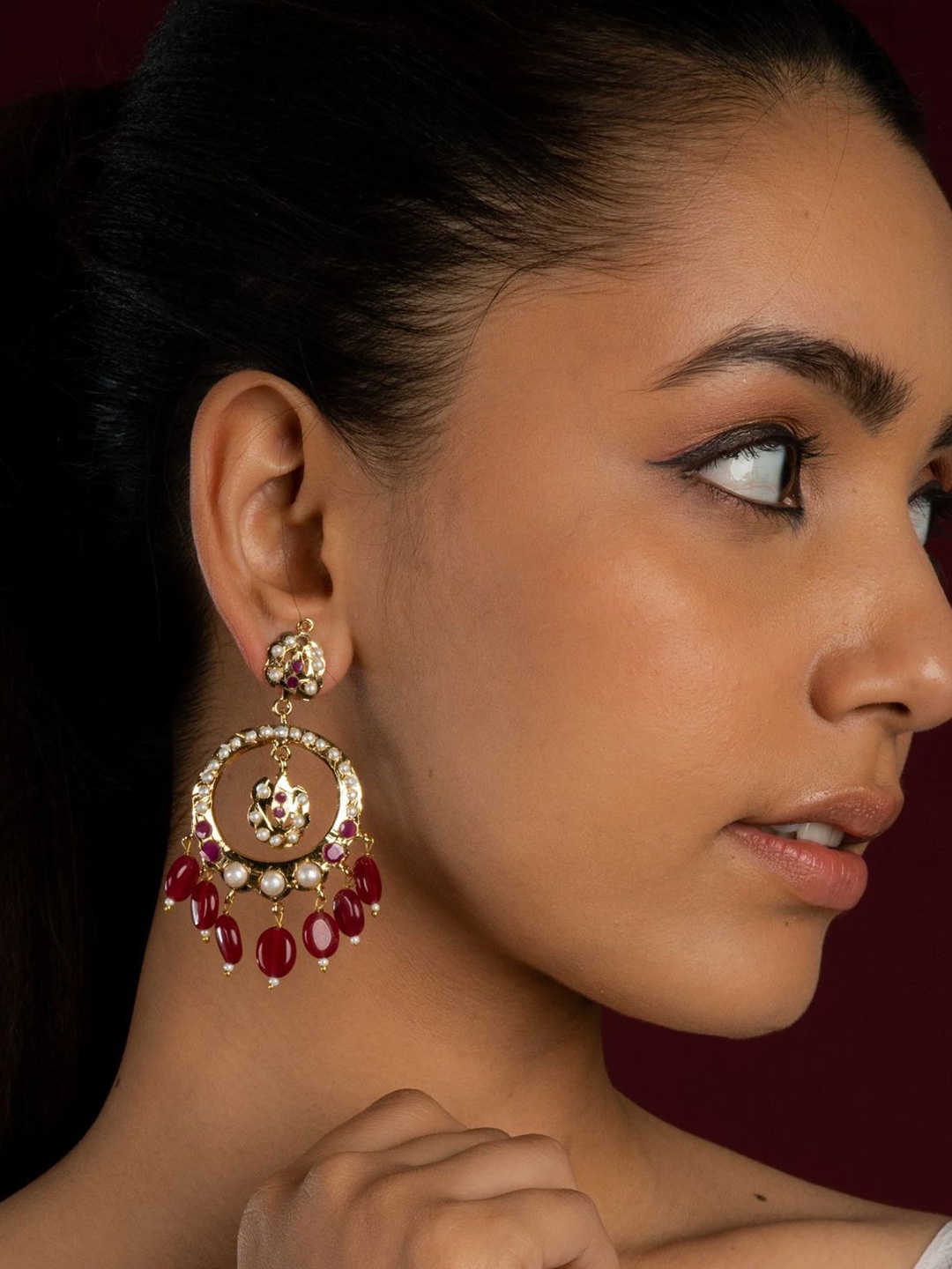 

QUEENS JEWELS Contemporary Jhumkas Earrings, Red