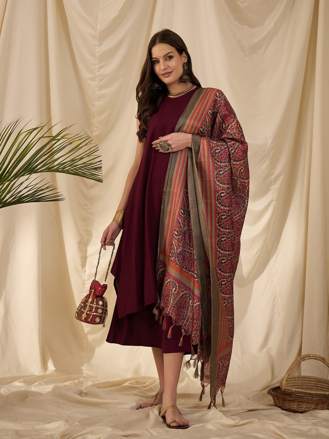 

InWeave Women Regular Kurta with Palazzos & With Dupatta, Purple