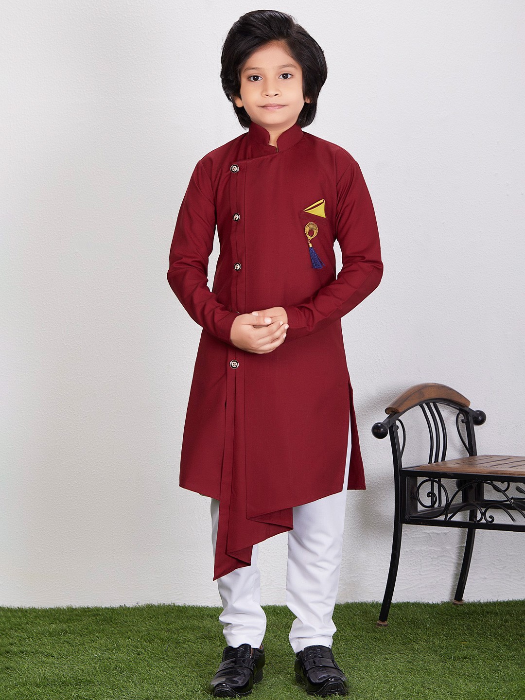 

NOYYAL Boys Regular Pure Cotton Kurta with Churidar, Maroon