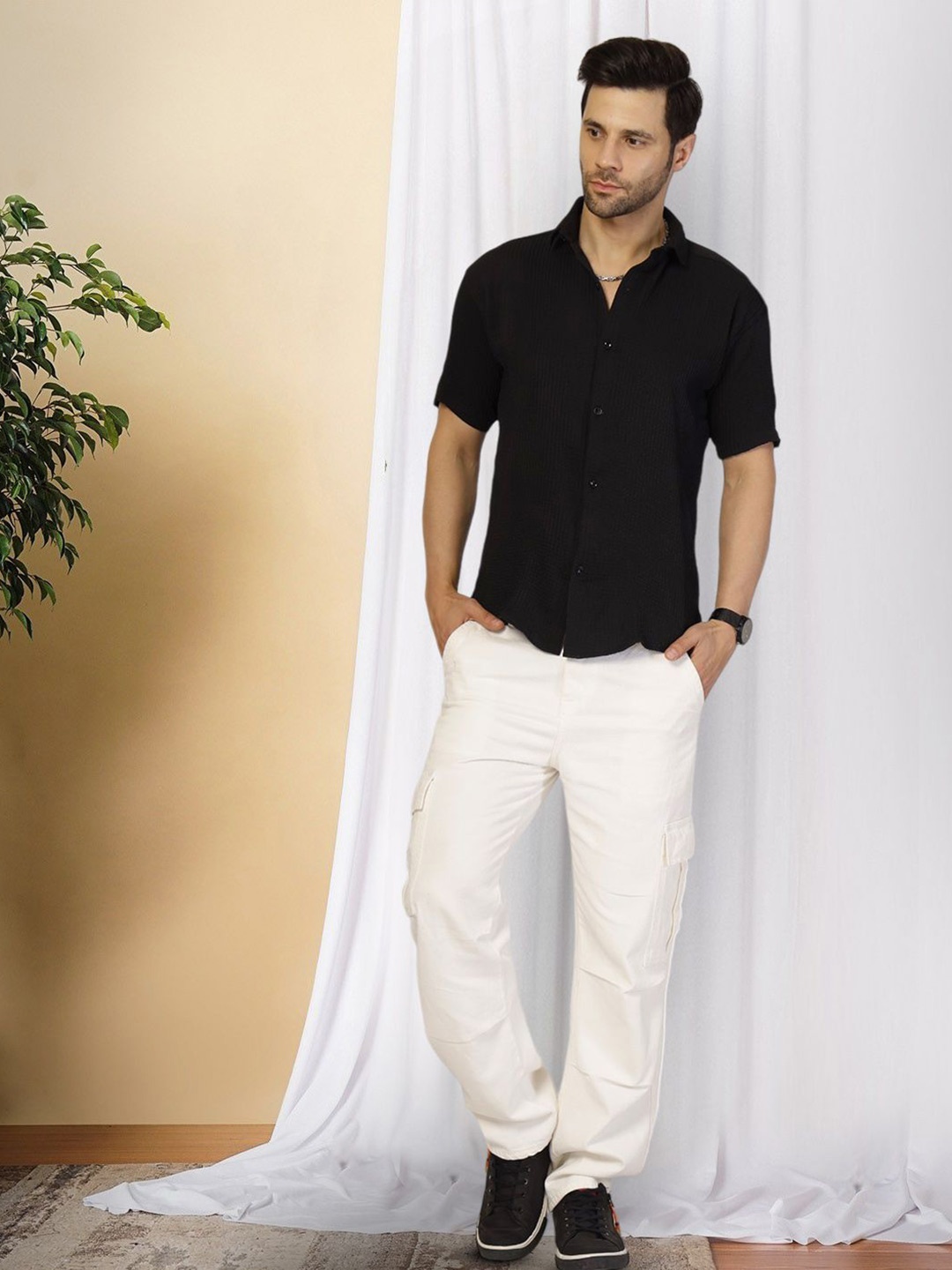 

Moda Rapido Men Original Opaque Casual Shirt, Black
