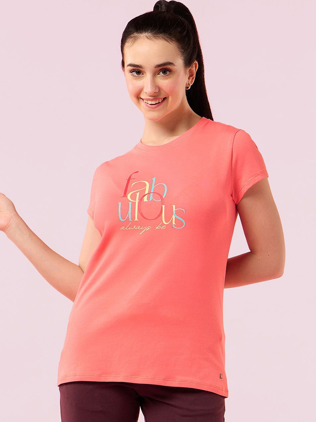 

Enamor Graphic Printed Short Sleeve Crew Neck Stretch Lounge T-Shirt, Coral