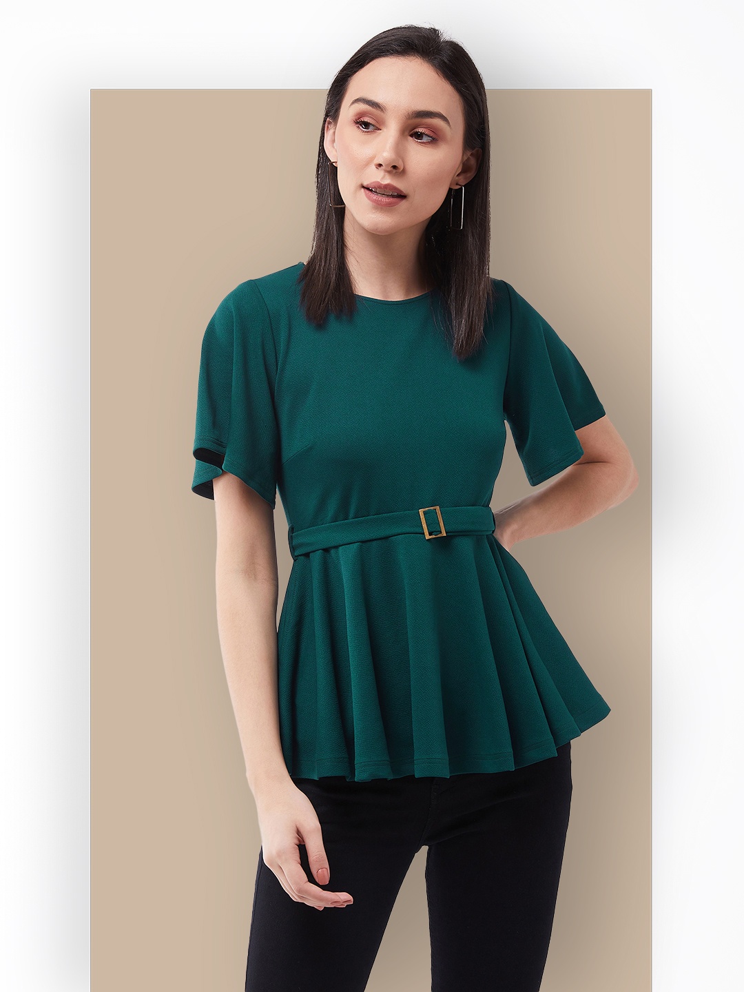 

Chemistry Georgette Peplum Top, Green